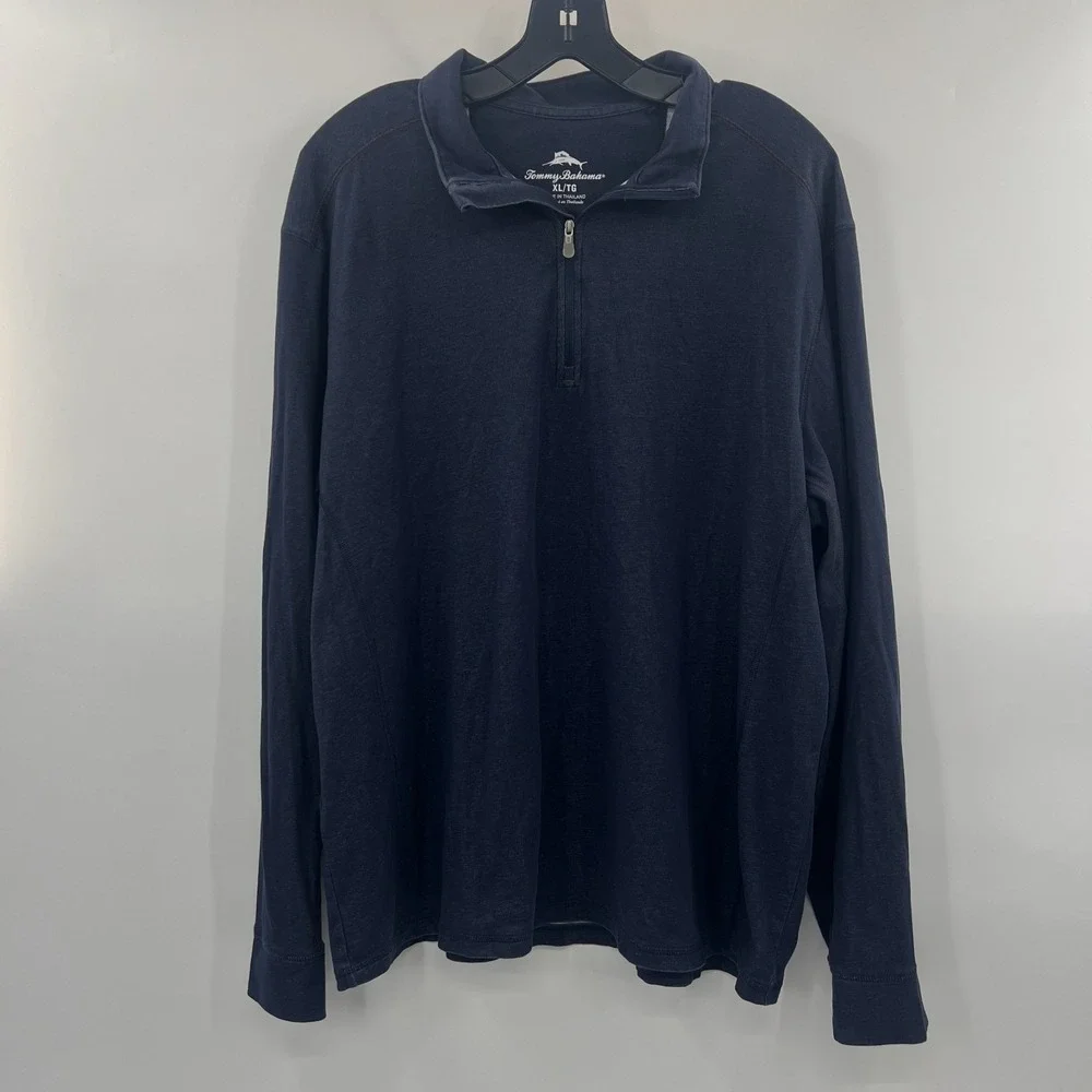 Tommy Bahama 1/4 Zip Sweater Mens XL Lightweight Preppy Pullover Mockneck Navy